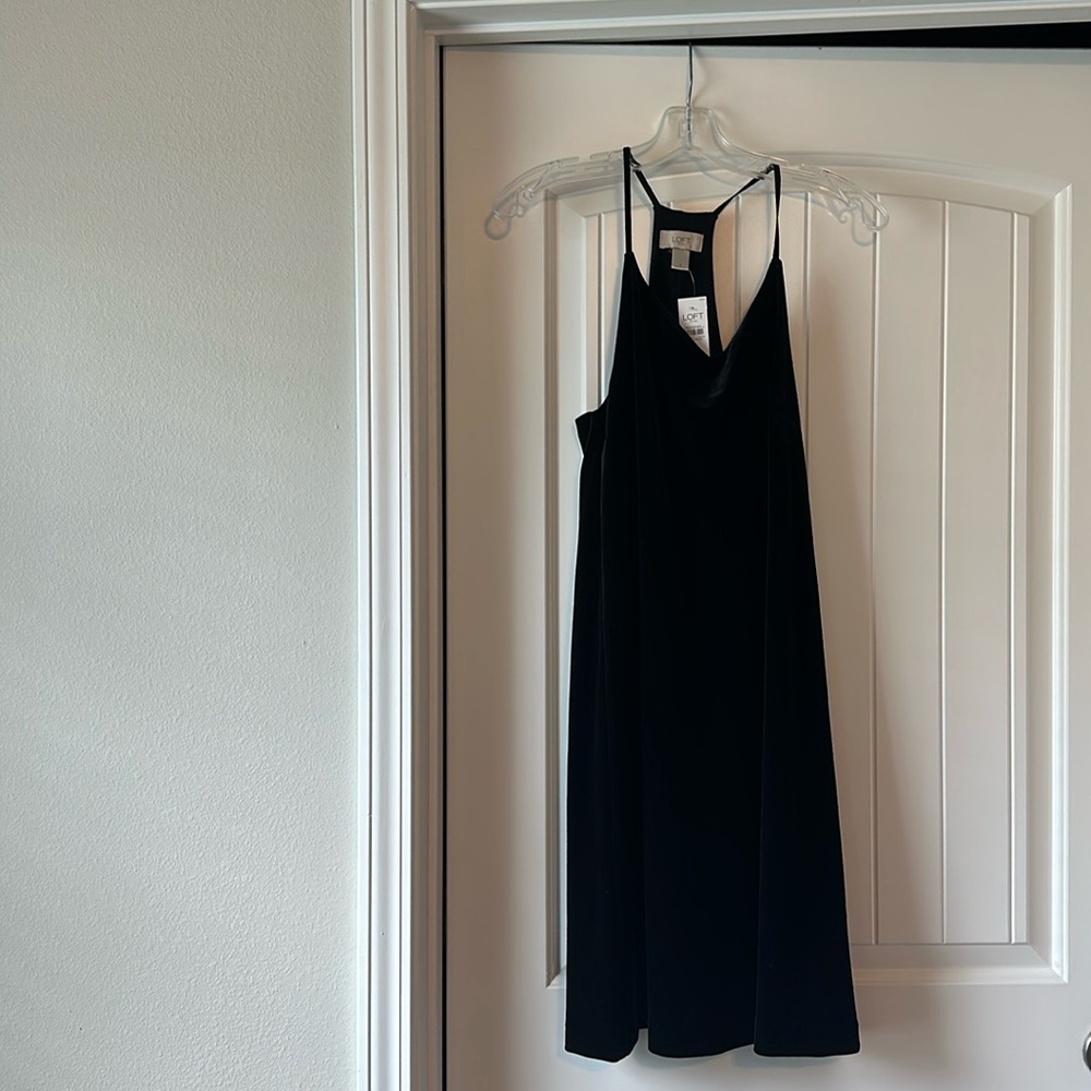 NWT Loft size small Black Velvet Racer Back Swing Dress